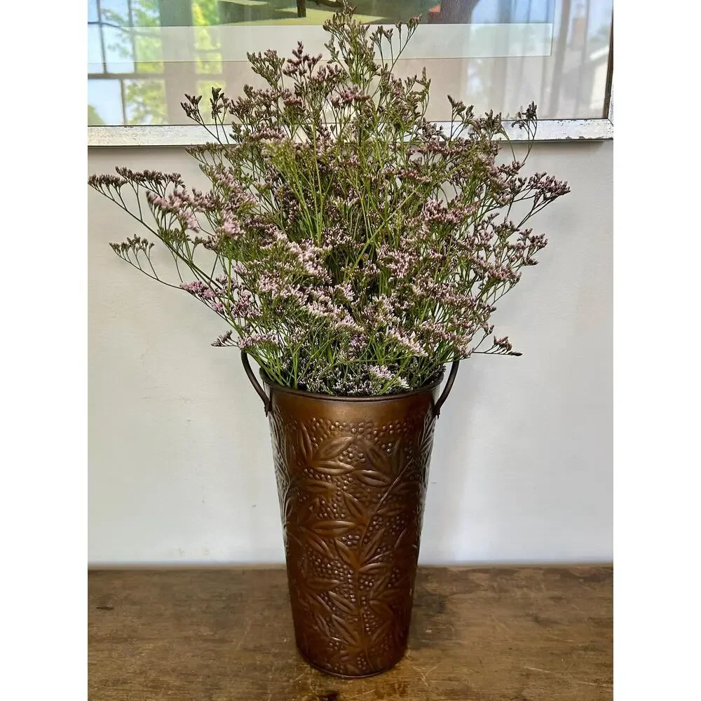 Vintage French Style Embossed Copper Vase Farmhouse Cottagecore Decor
